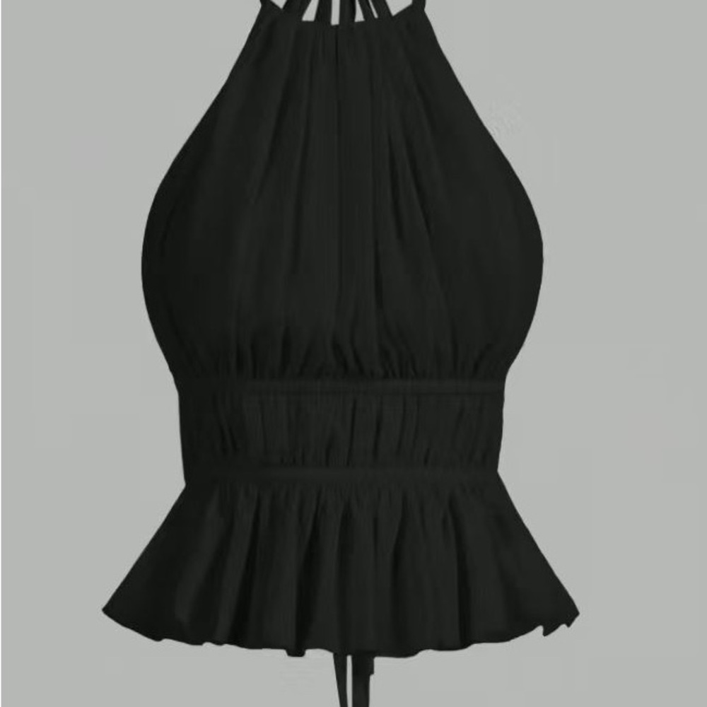 Smocked Halter Peplum Camisole in Black